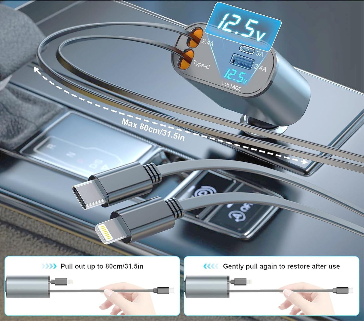 4 in 1 RETRACTABLE CAR CHARGER